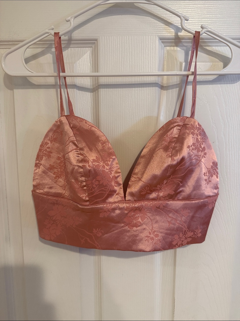 578 Cider Pink Satin Floral Jacquard Bralette Crop Top Medium